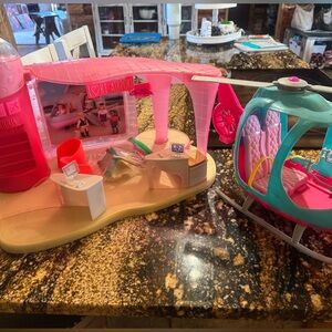 Barbie Airport Playset with Helicopter - Pink and Blue